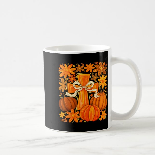 Boho Floral Pumpkin Cross Fall Jesus Christian Fai Coffee Mug (Right)