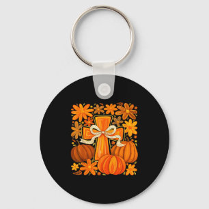 Boho Floral Pumpkin Cross Fall Jesus Christian Fai Keychain