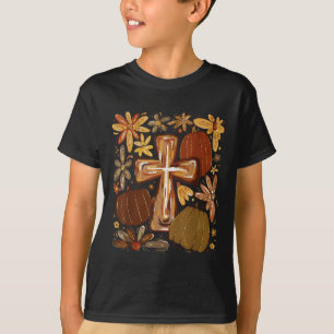 Boho Floral Pumpkin Cross Fall Jesus Christian Fai T-Shirt