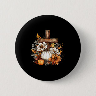 Boho Floral Pumpkin Cross Fall Jesus Christian Tha 2 Inch Round Button