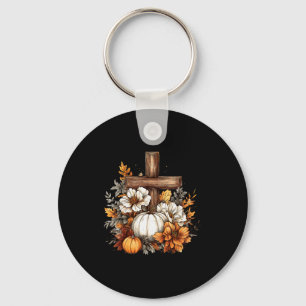 Boho Floral Pumpkin Cross Fall Jesus Christian Tha Keychain