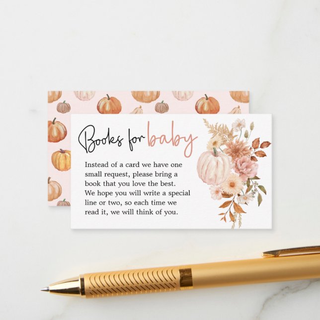 Boho Floral Pumpkin Fall Baby Shower Book Request Enclosure Card (Front/Back In Situ)