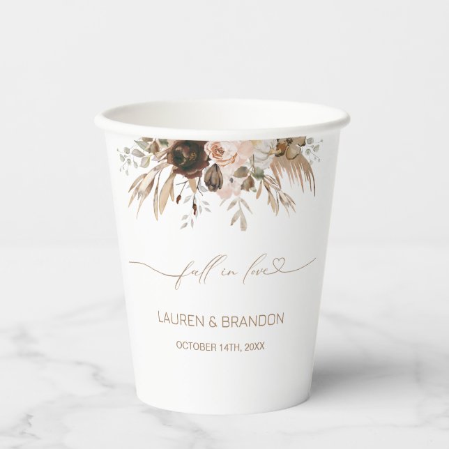 Boho Floral Pumpkin Fall in Love Paper Cups (Front)