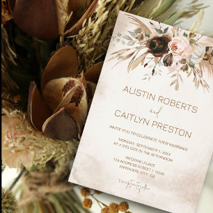 Boho Floral Pumpkin Fall in Love Wedding Invitation