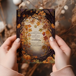 Boho Floral Pumpkin Scrip Wedding Invitation