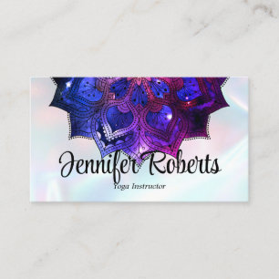 Boho Floral Purple Mandala Yoga Instructor Holo Business Card