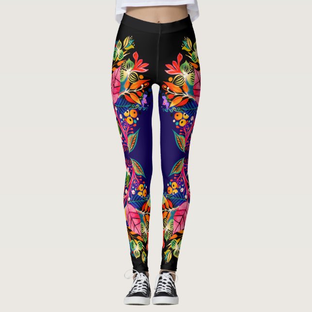 Boho Floral Purple Ombre Leggings (Devant)