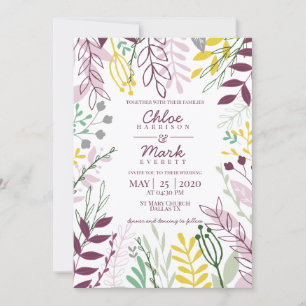 Boho Floral Purple Yellow Summer Wedding Invitation