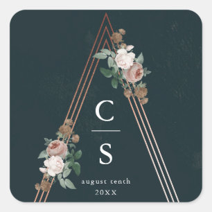 Boho floral pyramid structural wedding favour square sticker