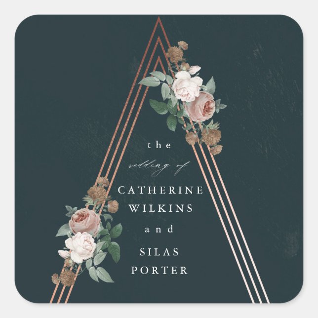 Boho floral pyramid structural wedding  square sticker (Front)