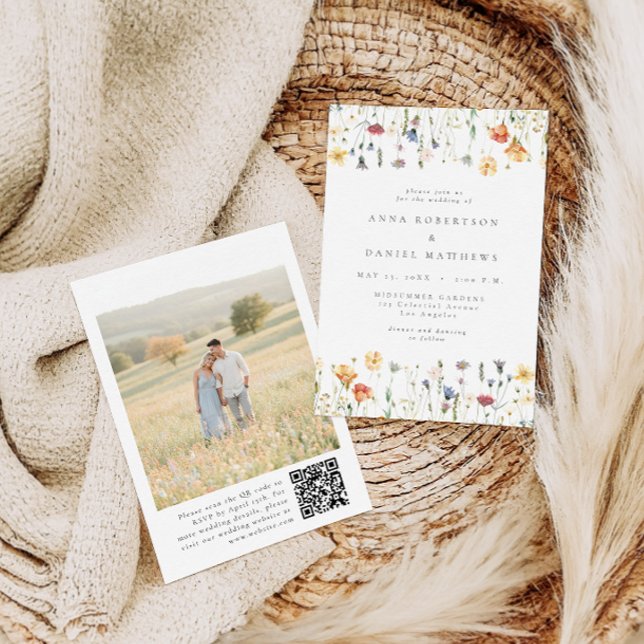 Boho Floral QR Code Photo Wedding Invitation (Creator Uploaded)
