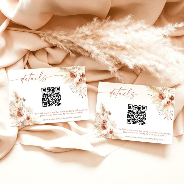 Boho Floral QR Code Wedding Website Details Card  (Creator Uploaded)