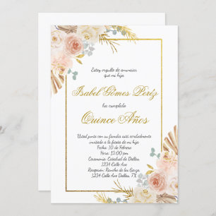 Boho floral Quince invitation en espagnol