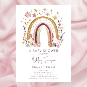 Boho Floral Rainbow Baby Shower Invitation