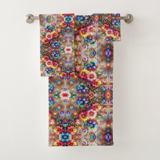 Boho Floral Rainbow Bath Towel Set (Insitu)