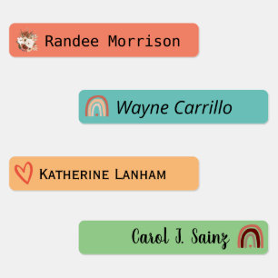 Boho Floral Rainbow Personalized Name Labels