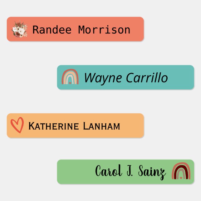 Boho Floral Rainbow Personalized Name Labels (Group)