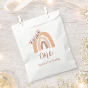 Boho Floral Rainbow Pink Pastel Birthday Party Favour Bag