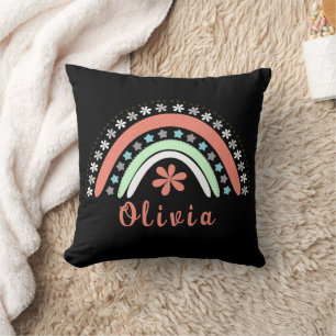 Boho Floral Rainbow With Personalized Name Throw Pillow