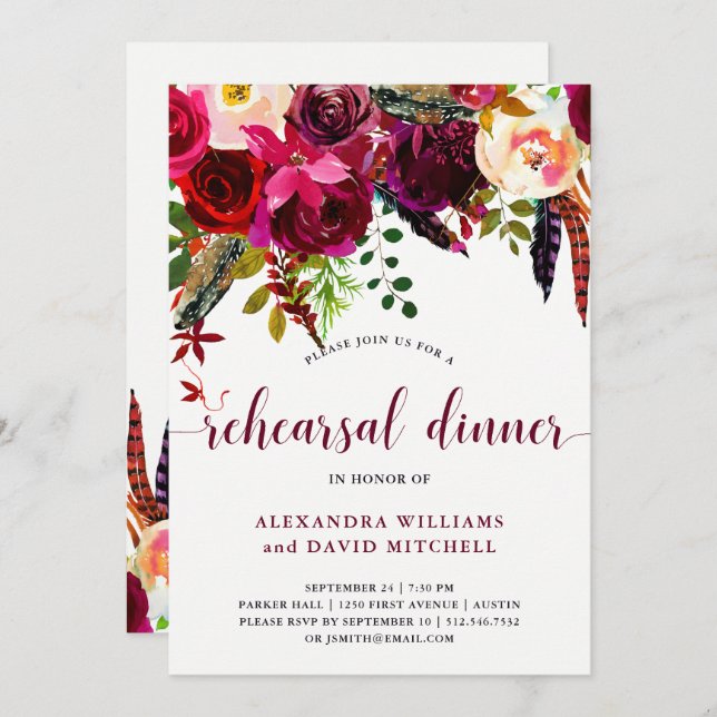 Boho Floral | Rehearsal Dinner Invitation (Front/Back)