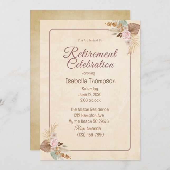 Boho Floral Retirement Party Celebration Invitation (Front/Back)
