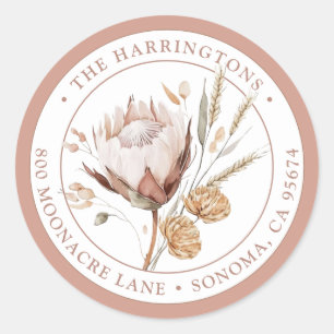 Boho Floral Return Address Round Envelope Classic Round Sticker