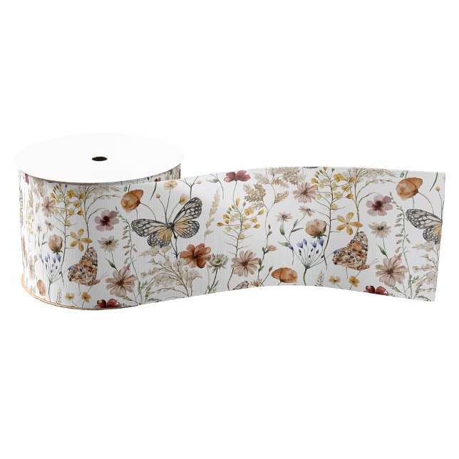 Boho Floral Ribbon Grosgrain Ribbon (Boho Wildflowers Butterflies Floral Gift Wrapping Ribbon by Painted Paperie
)