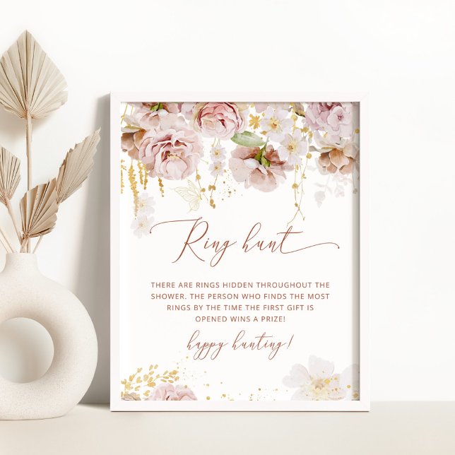 Boho floral ring hunt bridal shower game poster (Creator Uploaded)