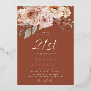 Boho Floral Rose Gold Foil 21st Birthday Party