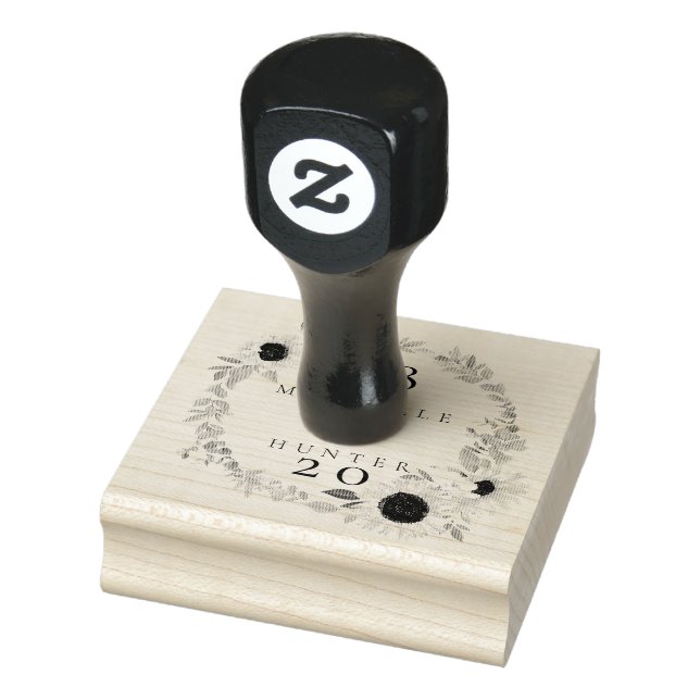 Boho Floral Rose Photo Circle Pink Save The Date Rubber Stamp (Stamp)