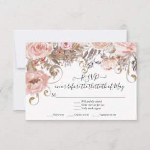 Boho Floral Rose Roses Terre Tone RSVP Réponse