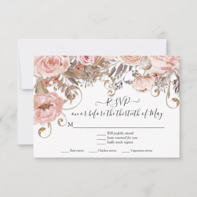 Boho Floral Rose Roses Terre Tone RSVP Réponse (Devant)