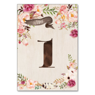 Boho Floral Rustic Mariage Numéro de table Carte