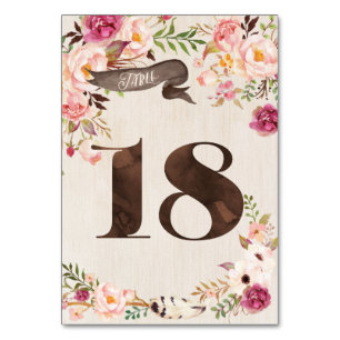 Boho Floral Rustic Mariage Numéro de table Carte 1