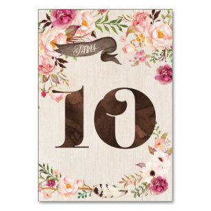Boho Floral Rustic Mariage Numéro de table Carte 1