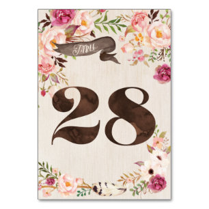Boho Floral Rustic Mariage Numéro de table Carte 2