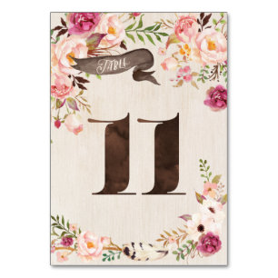 Boho Floral Rustic Mariage Numéro de tableau Carte