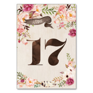 Boho Floral Rustic Mariage Numéro de tableau Carte