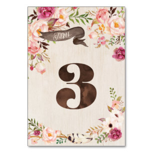 Boho Floral Rustic Mariage Numéro de tableau Carte