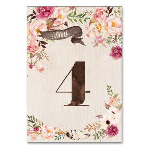 Boho Floral Rustic Mariage Numéro de tableau Carte