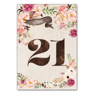 Boho Floral Rustic Wedding Table Number Card 21