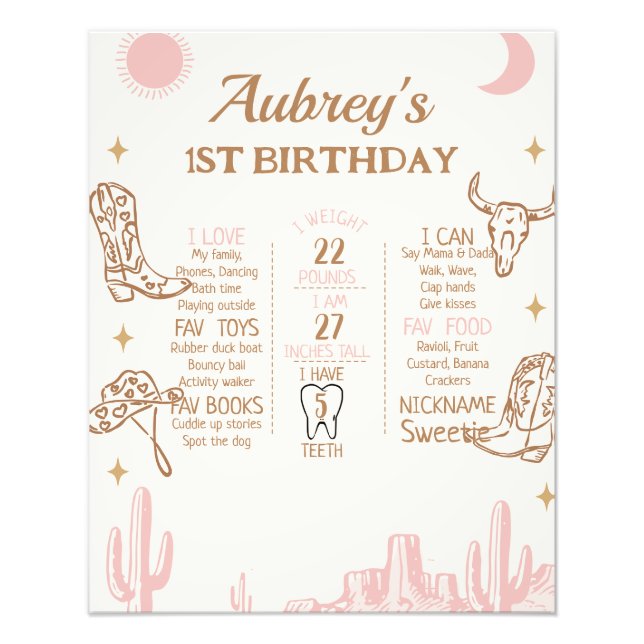 Boho Floral Safari Birthday Milestone Poster (Front)
