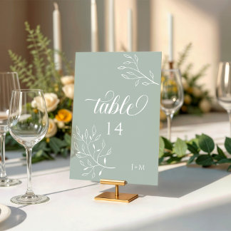 Boho Floral Sage Green Calligraphy Table Number