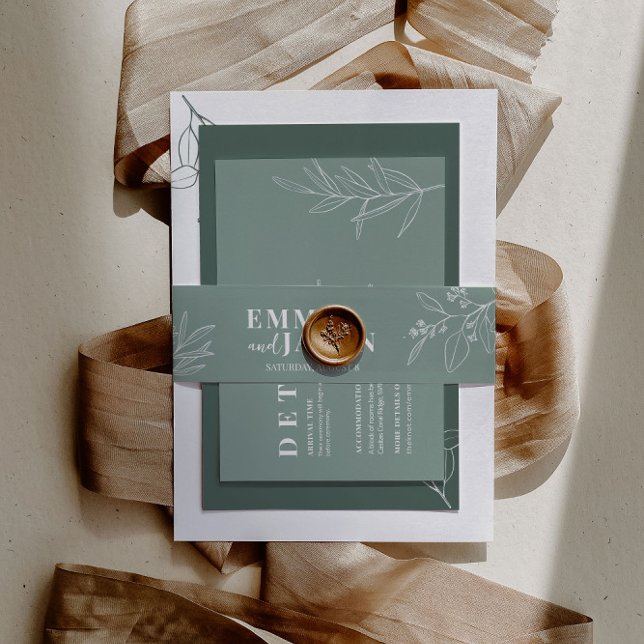 Boho Floral Sage Green Invitation Belly Band (Creator Uploaded)