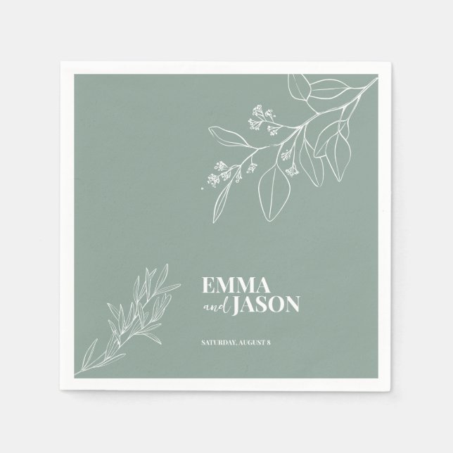 Boho Floral Sage Green Wedding Napkins (Front)
