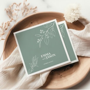 Boho Floral Sage Green Wedding Napkins