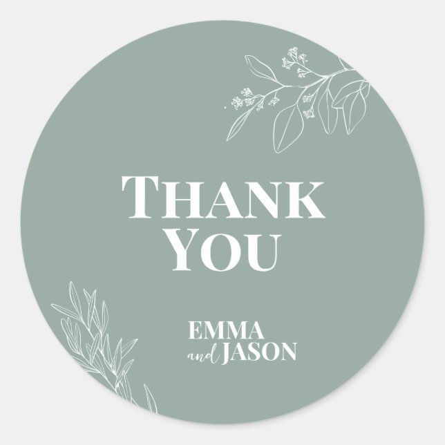 Boho Floral Sage Green Wedding Round Sticker (Front)