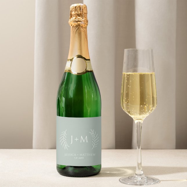 Boho Floral Sage Green Wedding  Sparkling Wine Label (Creator Uploaded)