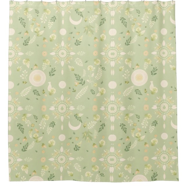 Boho Floral Sage Shower Curtain (Front)