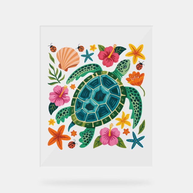Boho Floral Sea Turtle Acrylic Sign (Front)